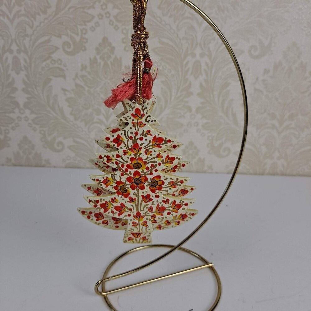 Handmade Set of 3 Graduated Christmas Tree Ornaments Cream/Orange/Gold NWOT